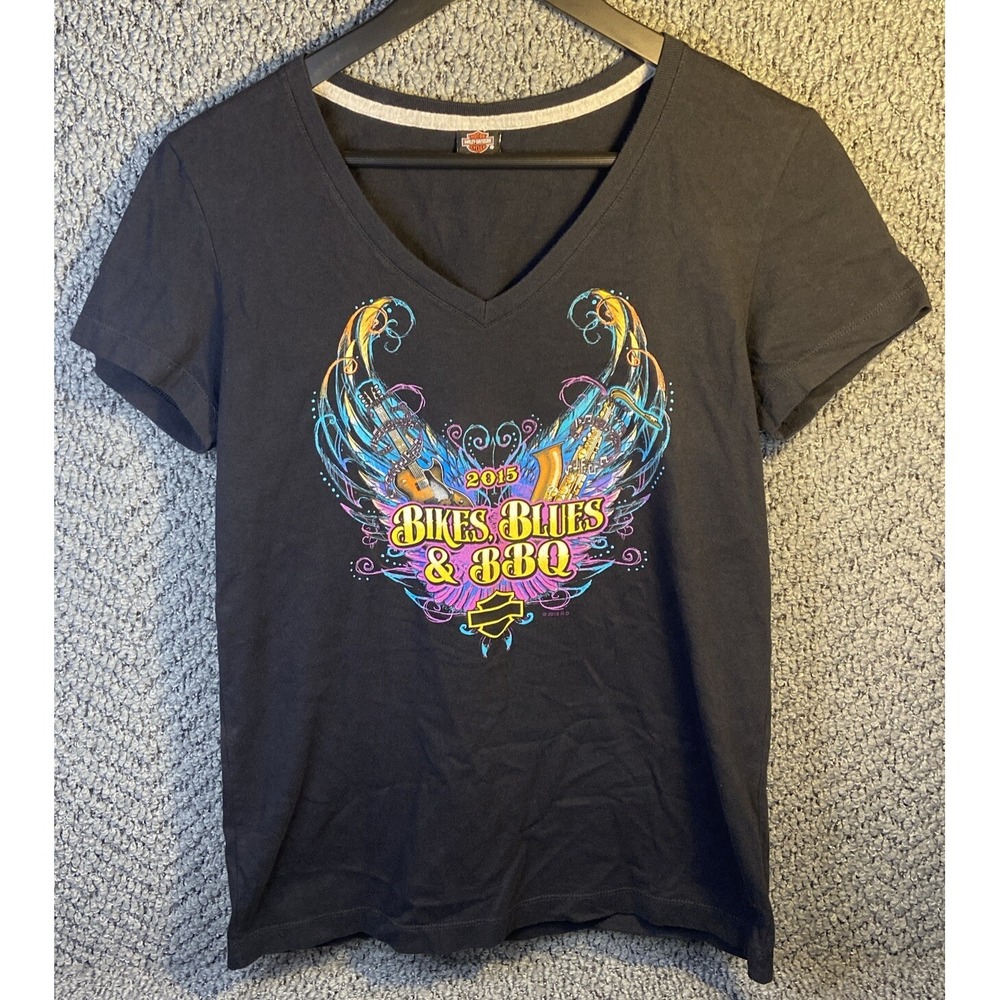HARLEY-DAVIDSON BIKES, BLUES & BBQ ROGERS ARKANSAS PIG TRAIL WOMEN'S MEDIUM TEE